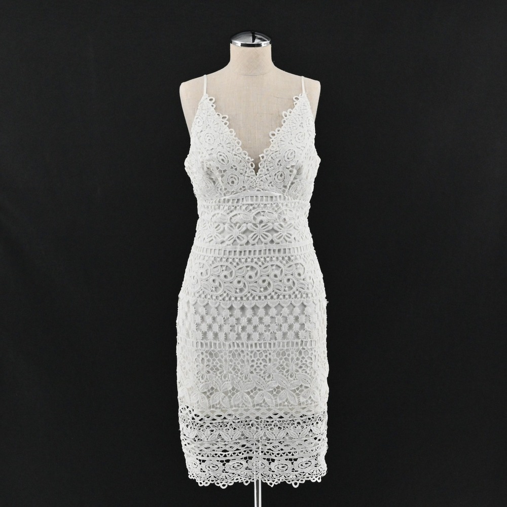 Lulus Miami Nights Lace Up Dress Womens Size M White Crochet Bridal Cocktail